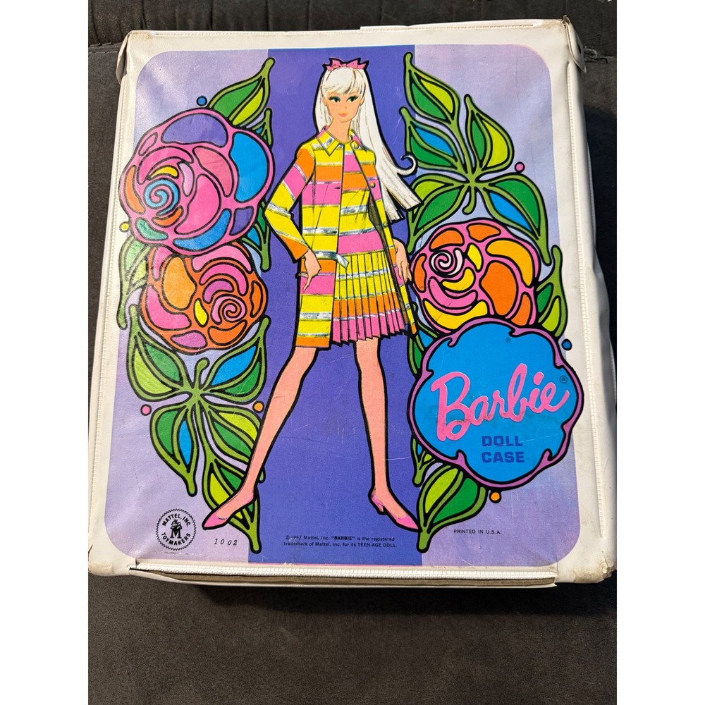 Vintage 1967 Mattel Barbie Doll Case 1002 Purple White Vinyl Mod Graphic Toy Box